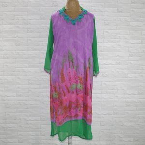 HANDMADE Kurta Purple Green Teal Dress Floral Embroidered Swim Cover